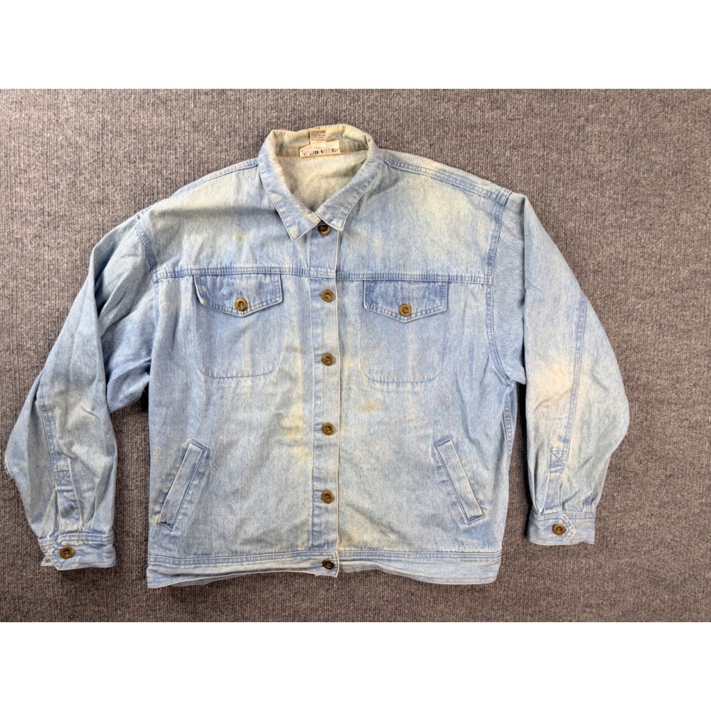 Vintage Alfred Dunner Denim Jacket XL Light Wash Cotton Workwear Stained Taiwan